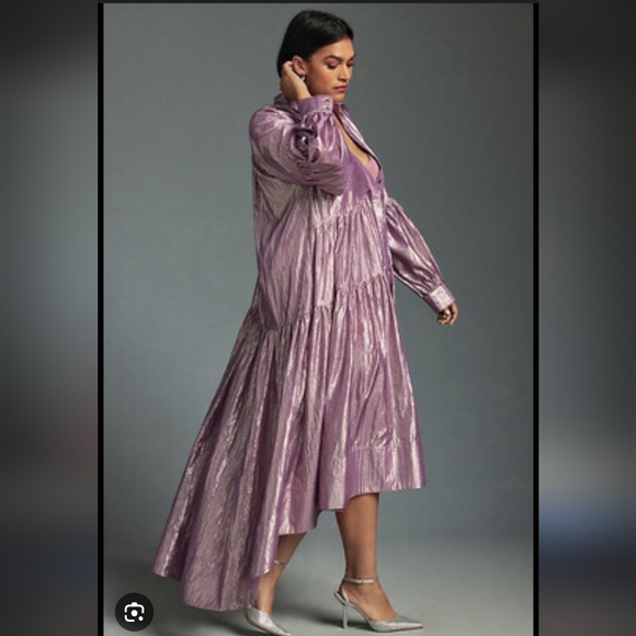 Anthropologie- Pilcro Shimmery Lilac Button-Front Tiered Dress - Picture 15 of 16